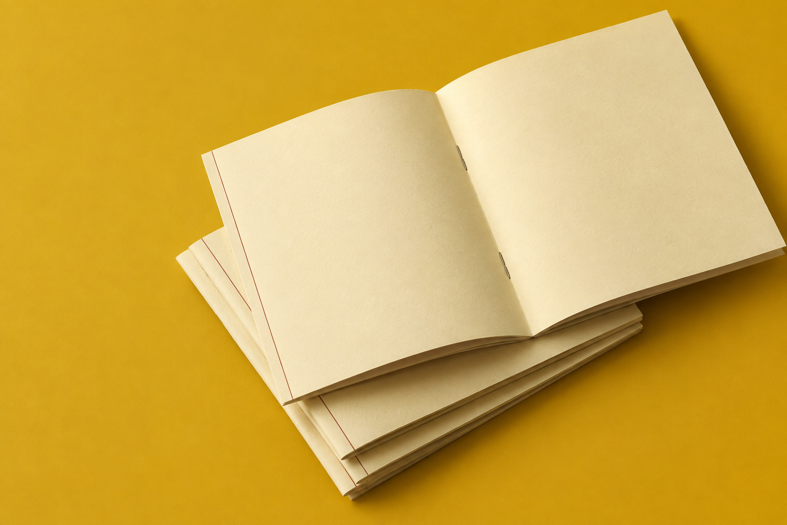 Editorial study of folded cream paper on a mustard surface